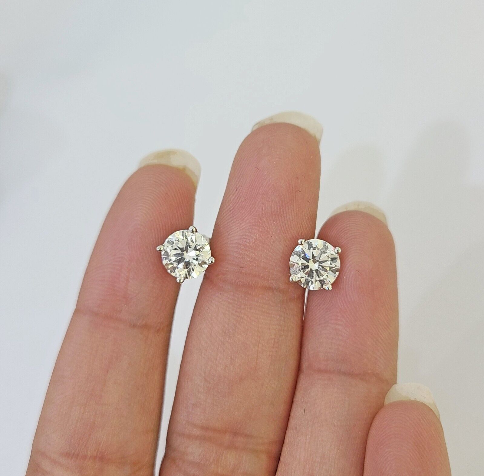 14k White gold Round Earrings Diamond screw - back Lab Created Women Men Studs - GoldenlinQ